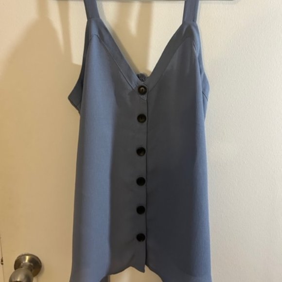 Pleoine Blue Tank With Buttons and Optional Tie, size Medium - Picture 1 of 4